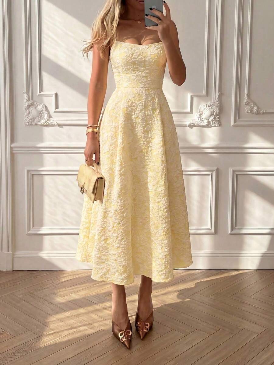 Women Midi Dresses - 淺黃色 - 查看 1
