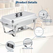 Garvee 2/4 Pack Chafing Dish Buffet Set, 8 Qt Rectangle & 5 Qt Round Stainless Steel Chafers And Food Warmer Sets With Lid, Food & Water Pan And Fuel Holder For Events, Parties & Holiday Catering - Silver - View 6