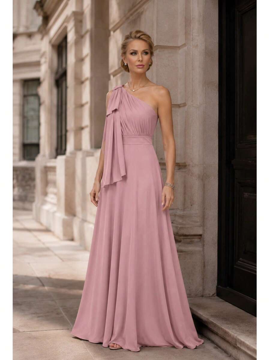 Long Party Dress With Lace, Lined Cups, Comfortable, Elegant, Simple - Rusty Rose - View 1