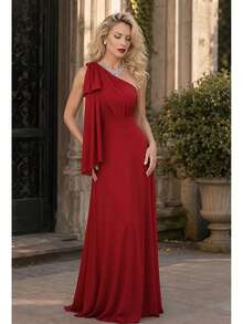 Long Party Dress With Lace, Lined Cups, Comfortable, Elegant, Simple - Rojo - Ver 6