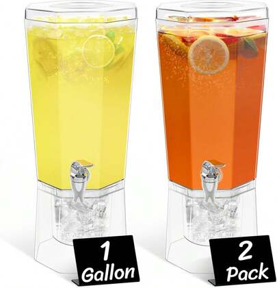 1 Gallon Drink Dispenser For Parties 2 Pcs, 4L Plastic Beverage Container With Stand For Juice/Tea/Soda & Lemonade, Clear Water Pitcher With Spigot For Mimosa Bar Hosting 39 X 16 Cm/15x6"