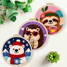 DIY Punch Needle Kit For Beginners – Includes Punch Needle, Yarn, Instructions, Hoop & Pre-Printed Fabric (Little Bear And The Hedgehog). Creative Craft For Wall Decor Or Gifting. 2D Printed Punch Needle Starter Kit. 20x20cm (7.87x7.87in). - A - View 10