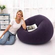 Sillón Sofá Puff Inflable Silla Aterciopelada Sofá + Bomba - Negro - Ver 5