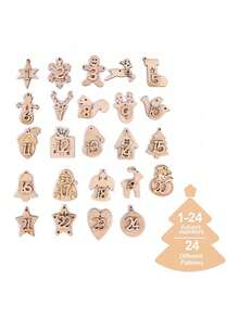 24pcs Wooden Christmas Countdown Calendar Ornament Featuring Numbers 1 Through 24 And An Attached Hanging Cord; Suitable For Holiday Party Favors, Home Decor, And Festive Styling-A Must-Have For Christmas Tree Decoration. - Multicolor - View 5