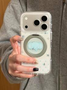 Casing Ponsel dengan Penyangga Terintegrasi yang Dapat Diputar, Kompatibel dengan Apple 17 Pro Max, 16 Pro, Gaya Korea Motif Gajah Tetesan Emas 15, dan Model Baru 17 PM yang Dipersonalisasi, Pelindung Anti Jatuh Cakupan Penuh untuk Wanita. - Baby Blue - View 3