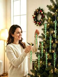 24pcs/Pack - Christmas Tree Crystal Decorations, Transparent Acrylic Christmas Tree Ice Crystal Hanging Ornaments, Suitable For Christmas, New Year, Wedding And Winter Party Decoration - Green - View 4