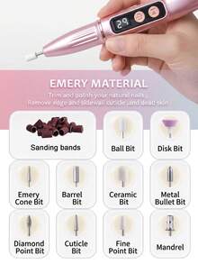 FIYIBAN Portable 3-In-1 Electric Nail Drill Pen, 9-Speed Adjustable Dual-Direction Rotation, Type-C Charging With 12-Piece Professional Grinding Head Set, Suitable For Beginners And Gifts - Multicolor - View 7