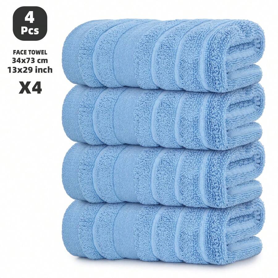 Cotton 4-Piece Towel Set - Super Absorbent Towel With Durable Edging, Suitable For Bathrooms, Gyms, Hotels, And Spas, The Best Choice For Gift Giving - Blue - View 1