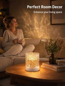 1 pieza Lámpara de proyector redonda, luz nocturna, luz LED con efecto dinámico de onda de agua giratoria, alimentada por USB, 7 colores y 16 colores opcionales, 16 colores con control remoto, adecuada para habitación, sala de estar, decoración de dormitorio, decoración de habitación - Multicolor - Ver 9