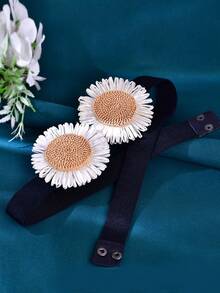 1pc Fresh 3D Daisy Elastic Waist Belt, Handmade Women's Adjustable Elastic Waist Belt, Slimming Waist Decor, Daily Dress Decoration Belt, Holiday, Party, Date, Versatile Women's Accessory - Multicolor - View 1
