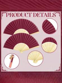 3/15/30pcs/Set Elegant White Fan Set, Including Thank You Tags And Gift Bags, Bridal Bamboo Handheld Folding Fan, Single Party Wedding Bride Shower Decorations, Bridesmaid Bamboo Handheld Folding Fans, Single Party Photo Props,Bridesmaids Gifts - Red - View 6