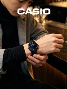 Jam Tangan Analog Minimalis Pria Casio Hitam dengan Gelang Stainless Steel Berlapis Ion, Tahan Percikan Air 3ATM MTP-VT01B-1B - Hitam - View 5