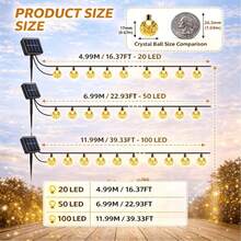 1串20/50/100顆LED太陽能水晶球燈,防水戶外用,8種照明模式,太陽能供電,適用於花園、露台、門廊、婚禮派對裝飾 - 太陽能氣泡球 - 查看 3