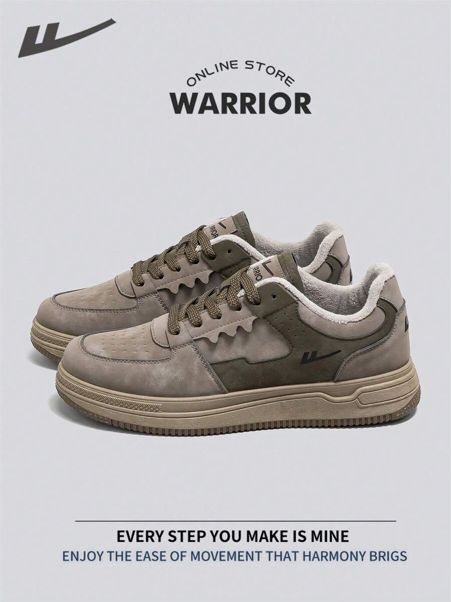 Warrior Men's Board Shoes Autumn And Winter Lightweight Comfortable Breathable Modest Style Casual Yet Sleek Sneakers Applicable Throughout The Year Wear-Resisting All-Day Wear Training Sneakers Running Shoes Fleece-Lined Sneakers - Gray/Army Green - View 1