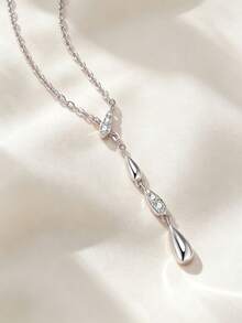 2Pcs S925 Silver Multi-Cut Moissanite Jewelry Set For Women, Teardrop Pendant Necklace & Linear Drop Dangle Earrings For Wedding Party & Gift For Her - Silver - View 6