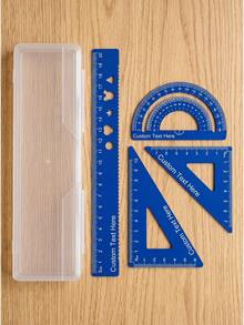 Personalized 4pcs Aluminum Alloy Triangle Ruler, Wavy Line Straight Ruler, Protractor, 15cm/20cm Metal Ruler Set, Custom Name Engraved, School Gift, Student Measuring Tools - Perfect For Drawing, Painting, School And Home Supplies - Great Back To School Gift, Back To School Season, School Supplies, Back To School Season Special - Blue - View 13