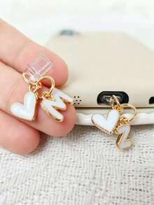 1pc White Heart-Shaped Phone Dust Plug, 26 Letters/Charging Port Dust Plug DIY Phone Decoration Suitable For Lightning (5-14)/Reader Type-C - White - View 1