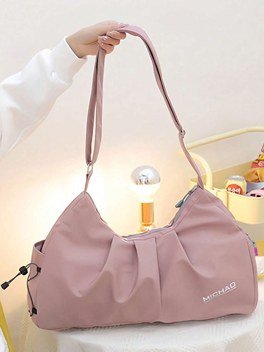 1pc New Fashion Sports Bag, Nylon Letter Decor Large Capacity Short Trip Luggage Bag, Gym Bag, Yoga Bag, Student Backpack, Unisex Sports Bag, Suitable For Sports, Fitness, Workout, Travel, Vacation, Women's And Men's Travel Essentials