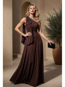 Long Party Dress With Lace, Lined Cups, Comfortable, Elegant, Simple - Rust Brown - View 4