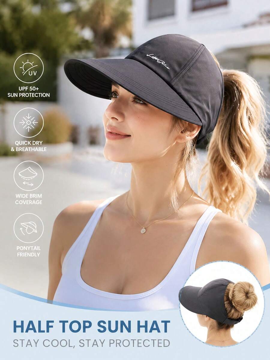 Women's Summer Quick-Dry Wide Brim Sun Hat, Half-Open Top Design, Suitable For Ponytail, UV Protection, Breathable, Suitable For Hiking, Travel And Beach - Multicolor - View 1