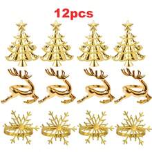 6/12pcs/Set Merry Christmas Napkin Ring Set, Christmas Tree Napkin Holder, Snowflake Reindeer Napkin Holder, Napkin Cloth Decoration, Christmas Table Decor, Christmas Restaurant Table Setting Decoration, Christmas Gift Set - Gold - View 10