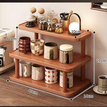 1pc Multi-Layer Bamboo Kitchen Storage Rack, Large Capacity Kitchen Spice Rack, Multi-Functional Desktop Tiered Organizer, Spice Bottle & Snack Canister Storage Rack, Suitable For Kitchen Countertop, Bathroom Countertop, Side Cabinet Table Storage - Multicolor - View 7