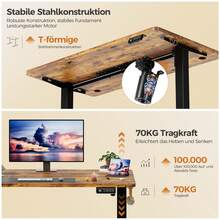 Devoko Height-Adjustable Electric Desk, Sit-Stand Desk With LED Control Panel, 2 Memory Heights, 73-118 Cm Height Adjustment, T-Steel Frame, 70 Kg Load Capacity, 100-180 Cm, Black/White/Beige/Rustic Wood - Fire Pattern - View 6