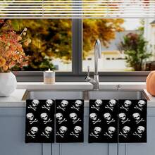 2/4/48pcs Halloween Series Repeating Skull & Crossbones Pattern Printed Kitchen Towels - Ultra Soft, Highly Absorbent Polyester Dish Cloths & Hand Towels, Perfect For Holiday Decor, Kitchen Decor, Party Decor - Multicolor - View 13