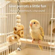1/2pcs Bird Supplies Pet Supplies Bird Cage Hanging Decor Bird Toys Accessories Bird Training Supplies Natural Wood Beaded Bell Chewing Hanging Toy Boredom Relief Beak Grinding Hanging Ornament Bird Cage Toy (Random Color) - A+B - View 4