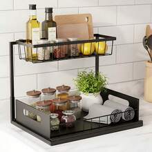 L LEESEPH Under Sink Storage Organizer, Multi-Functional Bathroom Pull-Out Shelf, 2-Tier Pull-Out Cabinet Storage Rack, Sturdy Metal Bathroom Storage Rack, Suitable For Kitchen, Bathroom, Storage Room And Countertop - Multicolor - View 1