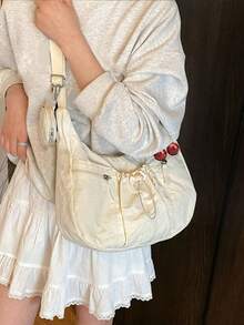 大容量時尚百搭女款斜挎包，輕量藝術感單肩包，高審美，適合上學與通勤 - 米色 - 查看 5