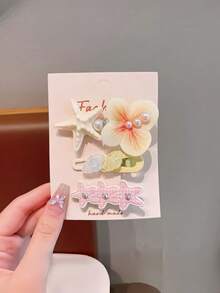 3pcs Ocean Floral Hair Clips, Starfish Shell Pearl Decor Women's Hair Clips - Multicolor - View 8