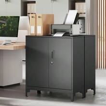 Metal Office Cabinet, Lockable Doors, Office Chest, 2-Tier Design, Black - 黑色 - 查看 8