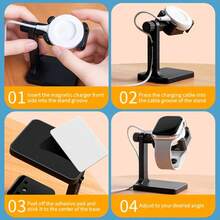 1pc Adjustable Smartwatch Charging Stand, Universal Rotating Watch Charging Dock, Smartwatch Desktop Storage Rack, Black And White Colors Available - Multicolor - View 4