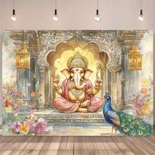 1 Oversize Background Banner With Bright Watercolor Temple Pattern, Containing Peacock And Flower Elements, Durable Polyester Fabric Is Suitable For Indoor And Outdoor Decoration Of Wedding And Birthday Parties Without Electricity. - 1 - View 4