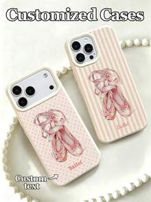 1pc Customizable Text Ins-Style Pink Polka Dot Striped Ballet Shoes Pattern Phone Case Protective Cover, Suitable For IPhone 17 Pro Max/17 Air/16E/16 Pro Max/15/14 Plus/13/12/11, S24/20 Ultra/A52S/A31/A21S/A13/A05S, Note 13 Pro Plus/Note 10/Note 12C/Note 13C, Made Of TPU Material, Fashionable Personalized Anti-Drop, Suitable For Personal Use And As Holiday Gifts For Family, Friends, Besties, Suitable For Various Occasions - White - View 1