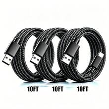 3pcs USB A To Type-C Nylon Braided Fast Charging Data Cable, Wear-Resistant Charging Cable, 1-3m Optional, Compatible With Samsung, , And Other Android Type-C Phones, Suitable For Car And Indoor Use, Halloween Gift Choice - Black - View 10