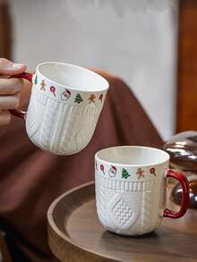 1pc/2pcs Christmas Ceramic Mug Pair, Embossed Sweater Pattern Ceramic Cup, Cute Christmas Pattern Coffee Mug, Couple Mug, Suitable For Reusable Hot And Cold Drinks, Home Drinking Water Cup, Christmas Gift, Holiday Decoration - Multicolor - View 3
