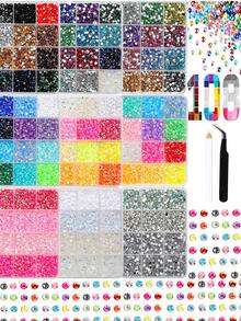 108pcs Random Mixed Color 3mm Colorful Rhinestones Nail Art Decoration, 3D Resin Flat Back Rhinestones With Tweezers Pen, Multi-Functional Nail Art Accessories For Nail Art, Clothing Fabric Decoration DIY Nail Charms - Multicolor - View 5