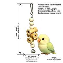 1/2pcs Bird Supplies Pet Supplies Bird Cage Hanging Decor Bird Toys Accessories Bird Training Supplies Natural Wood Beaded Bell Chewing Hanging Toy Boredom Relief Beak Grinding Hanging Ornament Bird Cage Toy (Random Color) - A+B - View 3