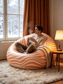 1pc Portable Inflatable Outdoor Leisure Chair, Soft Comfortable Spherical Bean Bag Chair, Breathable PVC, Minimalist Striped, Ergonomic Design, Modern Lightweight Compact Seat, Outdoor Leisure Lounge Chair Sofa, Suitable For Living Room, Balcony, Camping - Spherical Striped Sofa - View 1