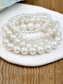 4PCS Boho Faux Pearls Bracelets Set For Women For Halloween Prom Party Christmas Gift - 4PCS - View 5