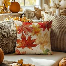 1pc Autumn Maple Leaf Print Pillowcase, Vibrant Autumn Leaf Design With Red, Orange, Yellow And Green Leaf Pattern, Machine Washable Polyester Material, Suitable For Living Room Sofa, Bay Window, Thanksgiving Atmosphere Decoration, Zipper Closure, Double-Sided Print, Machine Washable (Inner Core Not Included) - Multicolor - View 10
