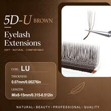 CoMango 12排 LU/M 棕色 U型 3D 4D 5D 接睫毛，新款 U型 W Bloom 絲絨絲綢睫毛，窄角預製睫毛扇，輕盈蓬鬆仿貂毛假睫毛 - LU(M) - 查看 13