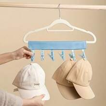 Portable Travel Fabric Clothes Hanger, Compact Foldable Hanger, Bathroom Hanging Rack With 6 Clips, Foldable Space-Saving Sock, Underwear And Small Clothes Drying Rack, Suitable For Travel, Business Trip, Hotel, Dorm, Home - Light Colors - View 7