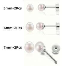 2/6Pcs Women's Gold Spiral Faux Pearl Stud Earrings, Flat Back Faux Pearl Cartilage Earrings, Faux Pearl Ear Cuff Earrings, Hypoallergenic Stainless Steel Piercing Jewelry, Gift For Girls - Pearl Earrings - View 12