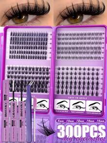 300pcs D Curl Single Lash Book, DIY False Eyelashes, Soft Natural Look Eyelash Extension Set, Fluffy Dense Segmented Lashes For DIY Home Use, Easy To Use, Large Capacity Long-Lasting False Eyelashes To Enlarge Eyes - Multicolor - View 19