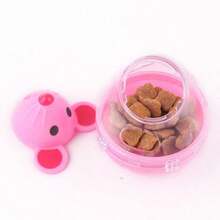 1pc Interactive Cat Feeder Toy, Rolling Mouse Design, Pink And White Plastic Material, Battery-Free, Suitable For Kittens And Adult Cats Feeding Training - Multicolor - View 3