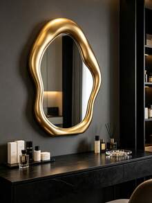 3/4 Set Irregular Wave Border Wall Decor Mirrors, Polypropylene Frame With High-Definition Mirror Glass, Easy Installation, Suitable For Wall Decoration In Entryways, Living Rooms, Bedrooms And Bathrooms, White And Gold Available. - Irregular Wall Mirror - View 6