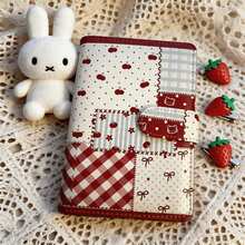1pc Patchwork Plaid Cherry Notebook, Loose-Leaf Binder, Sweet Girl Style Ins Small Notebook, Portable Diary, Planner - Multicolor - View 4